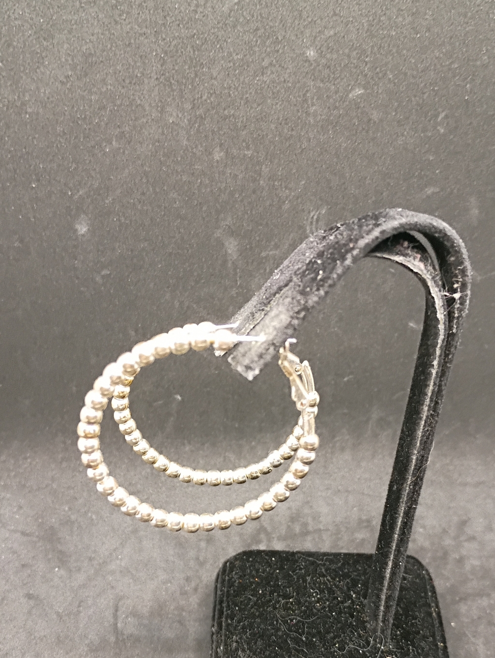 Beaded Hoop Earrings in Silver Tone